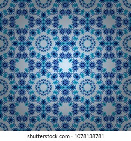 Abstract filigree seamless pattern. Vector mandalas in blue, neutral and gray colors. Template for textile, carpet, wallpaper, fabric.
