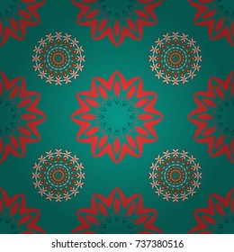 Abstract filigree seamless pattern. Vector mandalas in blue, red and white colors. Template for textile, carpet, wallpaper, fabric.
