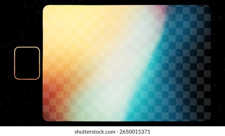 Abstract film frame with colorful light leak overlay. Retro analog film texture with grain and dust. Background for social media story.
