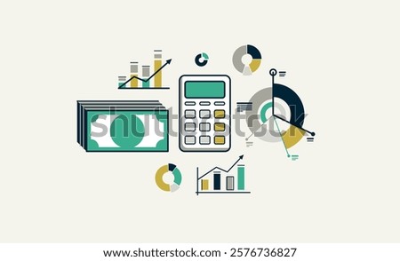 Abstract finance stats, vector money and statistics analytics, financial charts bars and graphs, business market trade.