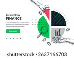 Abstract finance strategy, data analysis and research concept. Hand holding financial pie chart. Business statistics, investment vector sketch illustration