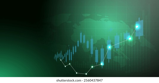 Abstract finance success with growth graph on green background