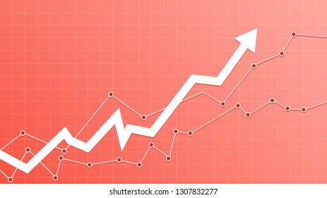 Abstract financial arrow on a living coral background