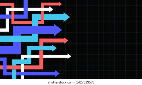 Abstract financial arrows going right. Stock market up arrows on a black background, copy space