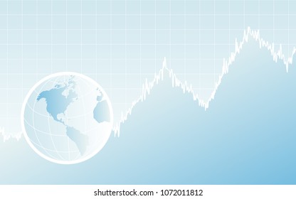 Abstract financial background with blue Wireframe Globe and stock market chart  on white color