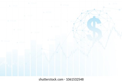 Abstract financial background with dollar sign in network sphere and chart  on white color