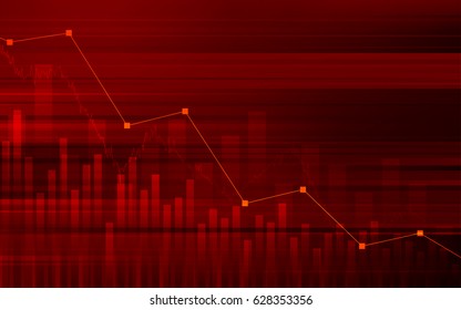 Abstract financial background with downtrend line graph and bar chart in stock market on gradient red color