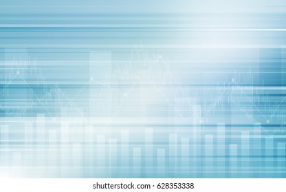 Abstract financial background with line graph and bar chart in stock market on gradient blue color 