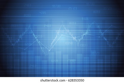 Abstract financial background with line graph and bar chart in stock market on gradient blue color 