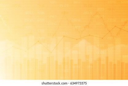 Abstract financial background with line graph and bar chart of stock market on gradient orange color 