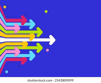 Fondo financiero Abstractas con flechas del arco iris subiendo. Concepto de avanzar y tener éxito. Fondo Abstractas con flechas. Ilustración vectorial. 