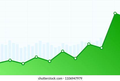 Abstract financial bar chart with green uptrend line graph on white color background 