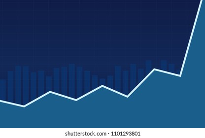 Abstract financial bar chart with uptrend line graph in blue color background