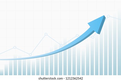 abstract financial chart with 3d blue color uptrend line arrow and graph stock market on white color background