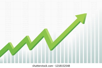 abstract financial chart with 3d green color uptrend line arrow graph go up and stock market on white color background