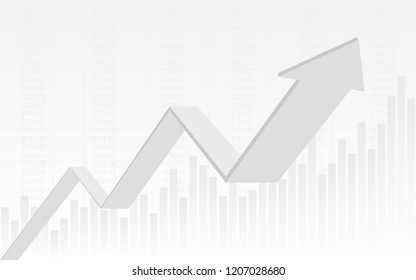 abstract financial chart with 3d uptrend line graph arrow and numbers in stock market on gradient white color background