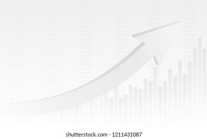 abstract financial chart with 3d uptrend line graph arrow and numbers in stock market on gradient white color 