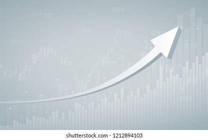 Abstract financial chart with 3d uptrend line arrow graph go up and stock market on gray color background