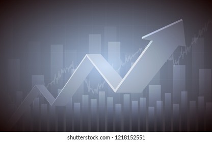 Abstract financial chart with 3d uptrend line arrow graph go up and stock market on gray color background