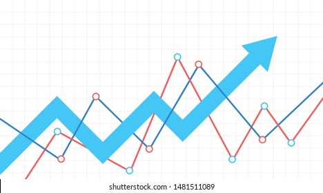 Abstract Financial Chart With Blue Arrow. Stock Arrow Move Up. White Background.