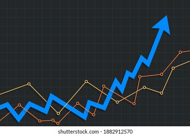 Resumen del gráfico financiero con una flecha azul apuntando hacia arriba. Ilustración vectorial.