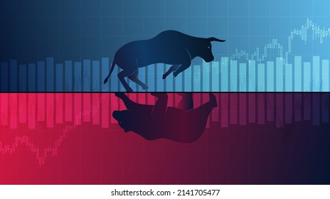 Abstract Financial Chart With Bull And Bear In Stock Market On Neon Color Background