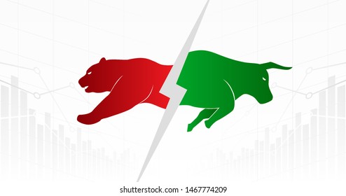 Abstract financial chart with bulls and bear in stock market on white color background