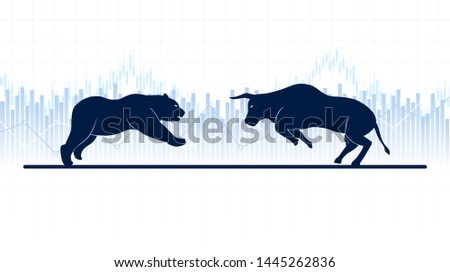 Abstract financial chart with bulls and bear in stock market on white color background