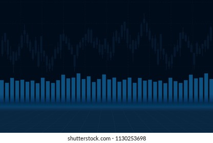 abstract financial chart with candlestick graph and stock market on blue color background