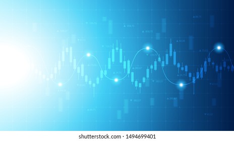 Abstract financial chart with candlestick graph in stock market on blue color background