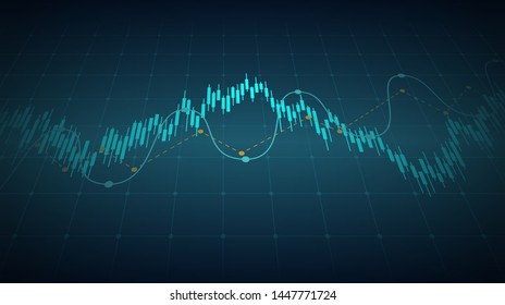 Abstract Financial Chart With Candlestick Line Graph And Stock Market Numbers On Blue Color Background