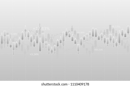 Abstract financial chart with candlestick and numbers in stock market on gray color background