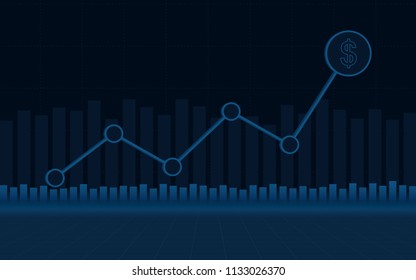 abstract financial chart with dollar arrow sign on blue color background