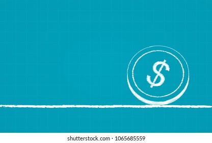 Abstract financial chart with dollar coins in chalk Scribble design on blue color background