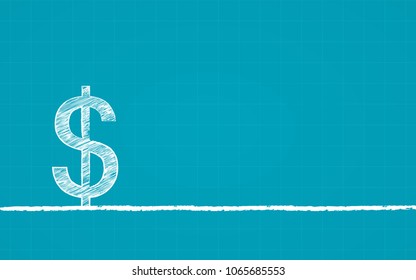 Abstract financial chart with dollar signs in chalk Scribble design on blue color background