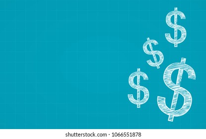 Abstract financial chart with dollar signs in chalk Scribble design on blue color background