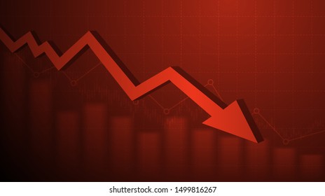 Abstract Financial Chart With Downtrend Line Graph And Arrow In Stock Market On Red Color Background