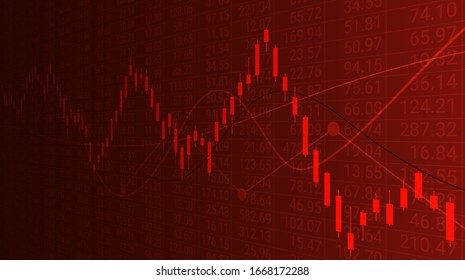 Abstract Financial Chart With Downtrend Line Graph In Stock Market On Red Color Background