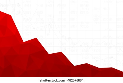 Abstract financial chart with downtrend line graph in polygon design and stock numbers in bear market on white color background (vector)