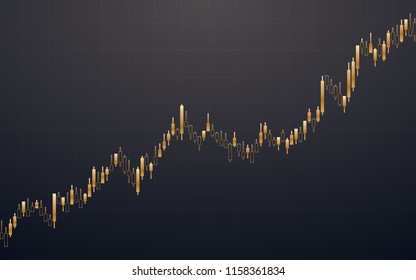 Abstract financial chart with golden candlestick in stock market on black color background