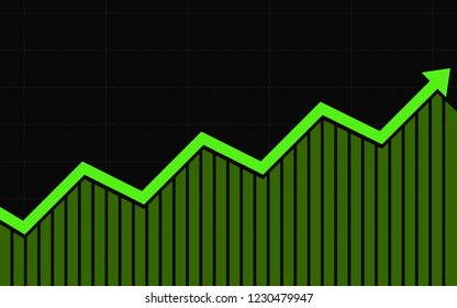 Abstract Financial Chart With Green Color Uptrend Line Arrow Graph Go Up On Black Color Background