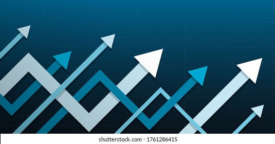 Resumen del gráfico financiero con flechas entrelazadas subiendo. Ilustración vectorial.