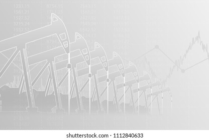 Abstract financial chart with line graph and Oil pumps in stock market on gray color background