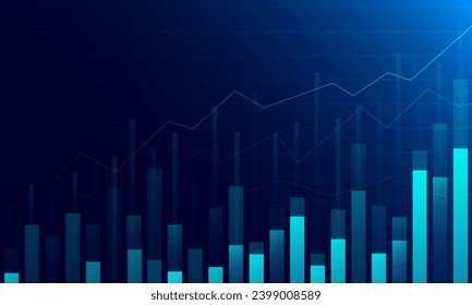 Abstract financial chart with line graph, bar chart on blue color background. Vector illustration