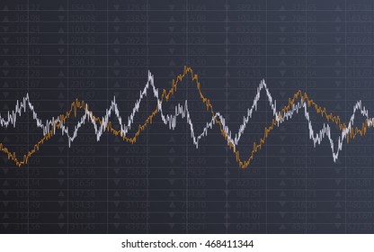 Abstract financial chart with line graph and stock numbers in Sideways market on dark gray color background (vector)