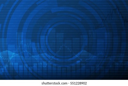 Abstract financial chart with line graph and numbers on dark blue color background (vector)