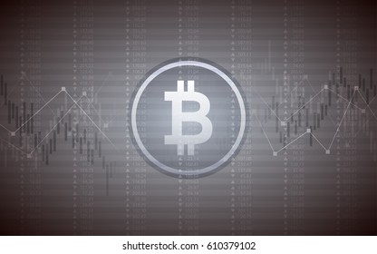 Abstract financial chart with line graph and bitcoin in stock market on gradient gray color background