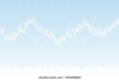 Abstract financial chart with line graph and bar chart in stock market on blue color background