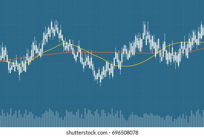 Abstract financial chart with line graph and bar chart in stock market on blue color background