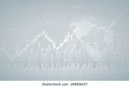 Abstract financial chart with line graph, bar chart and numbers in stock market on gradient gray color background